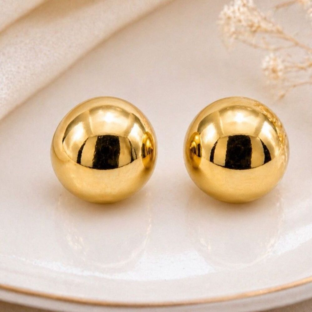 Vintage 1980s Gold Tone Dome Stud Earrings Minimalist Button Earrings Classic